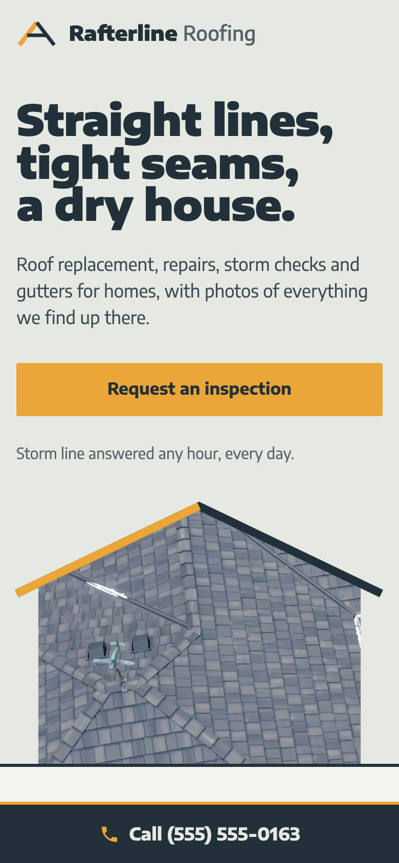 Rafterline Roofing, one of our example sites, on a phone